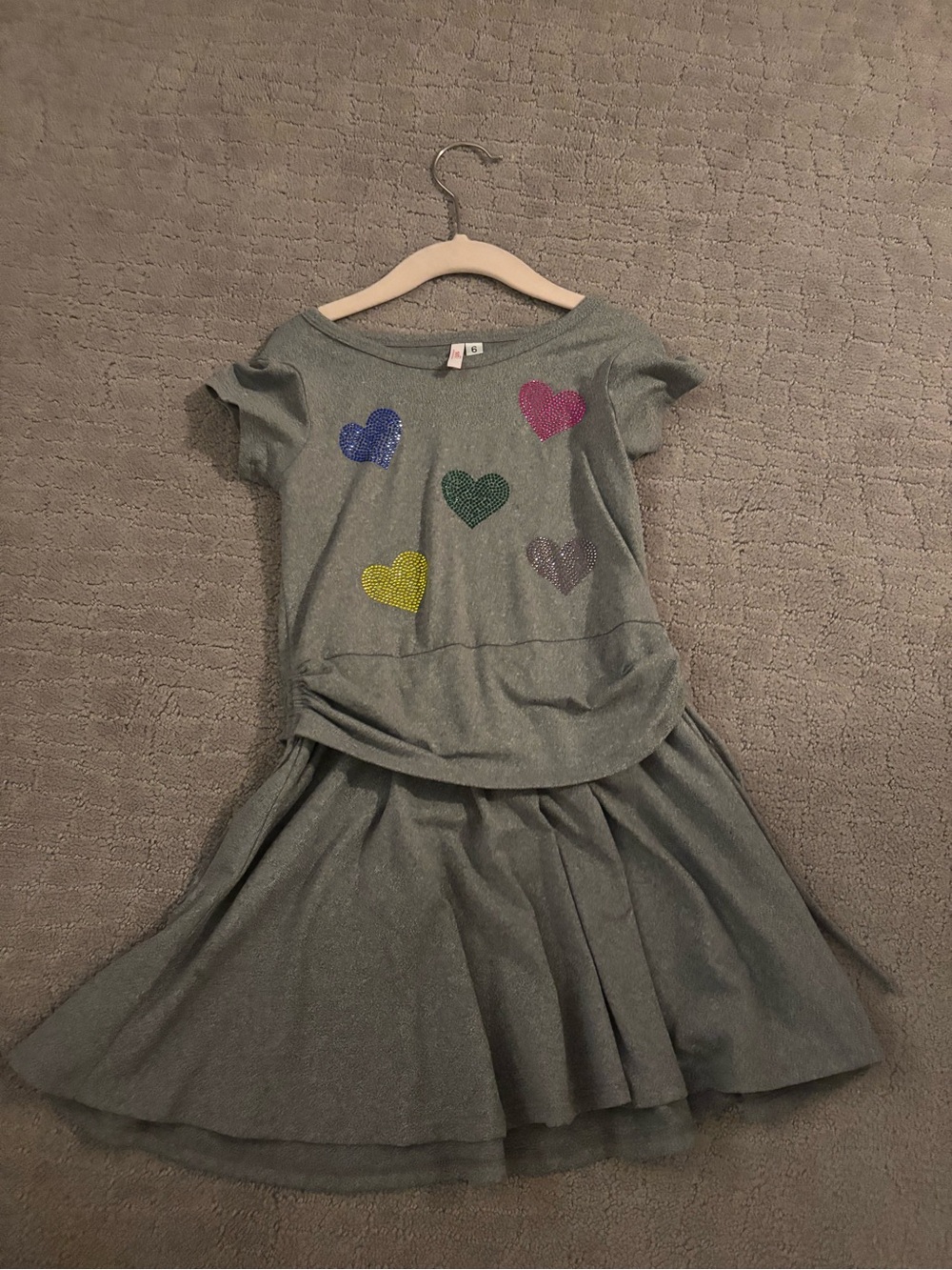 Girls' Gray Sequin Heart Casual Dress
